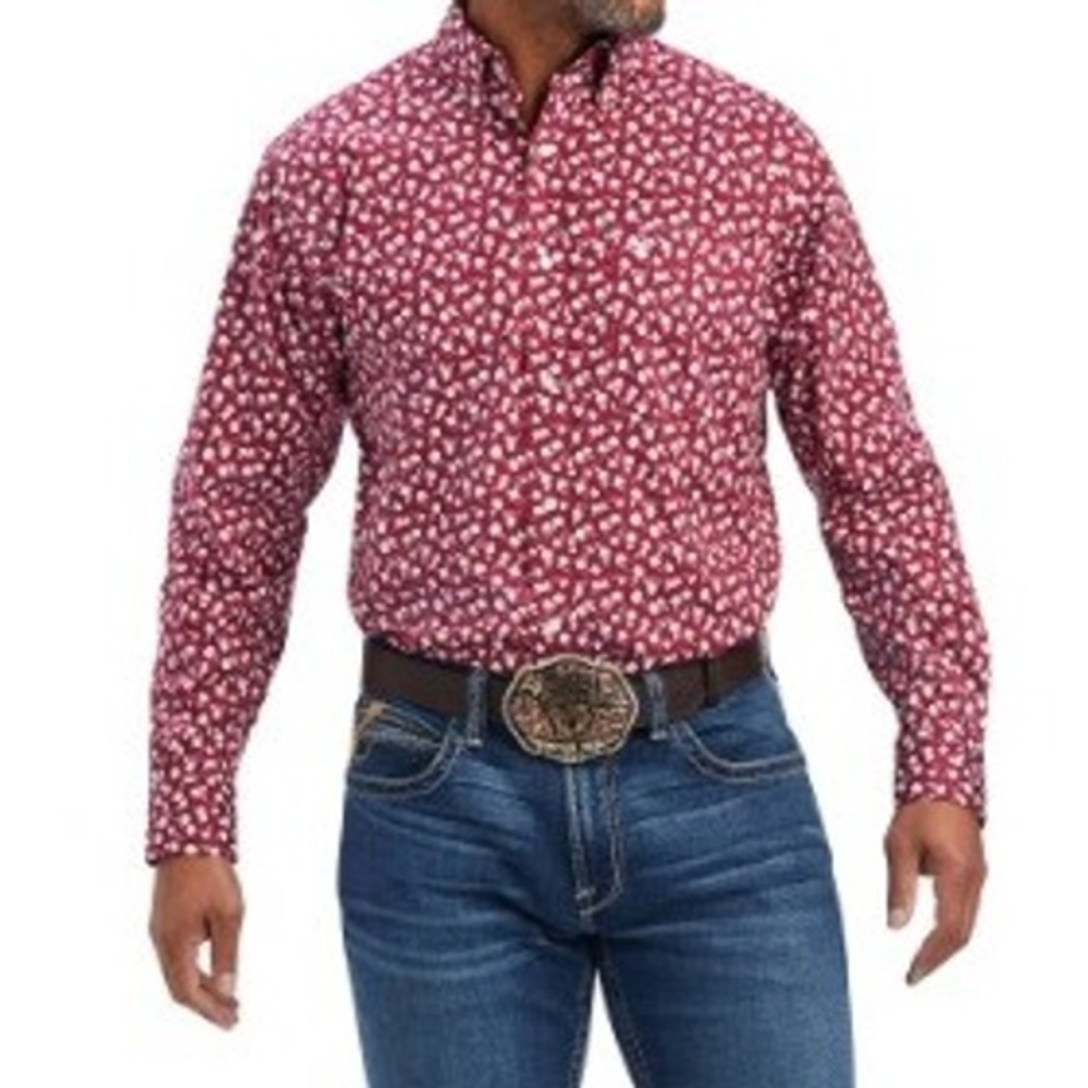 NWT Ariat Men's Nin Stretch Classic Fit Button Up Dress Shirt XXL Rumba Red